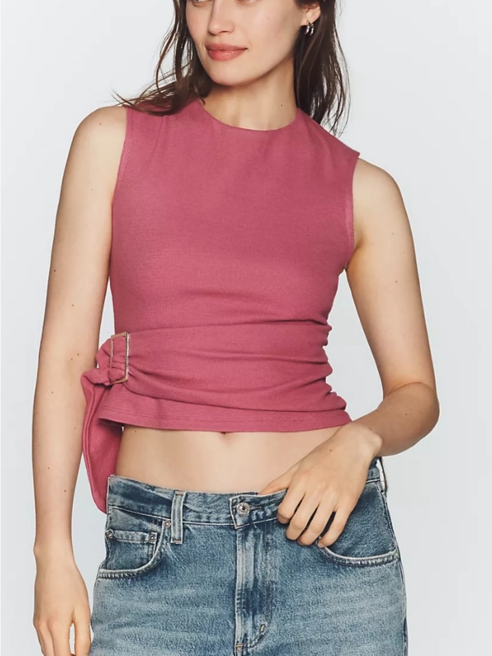 Maeve Wrap Sleeveless Top. Red-Violet.